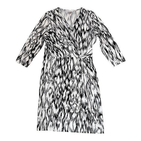 Peter Nygard Black & White Faux Wrap Dress Size M 3/4 Sleeve - Picture 2 of 7
